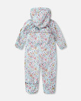 Baby Mid-Season One-Piece Outerwear With Hat Blue Mini Flower Print-3