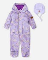 Baby Mid-Season One-Piece Outerwear With Hat Purple Daisy Print-0