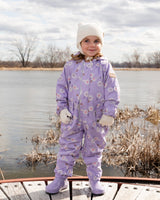 Baby Mid-Season One-Piece Outerwear With Hat Purple Daisy Print-1