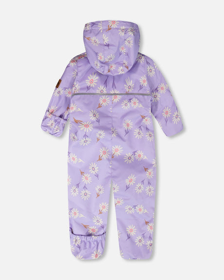 Baby Mid-Season One-Piece Outerwear With Hat Purple Daisy Print-3