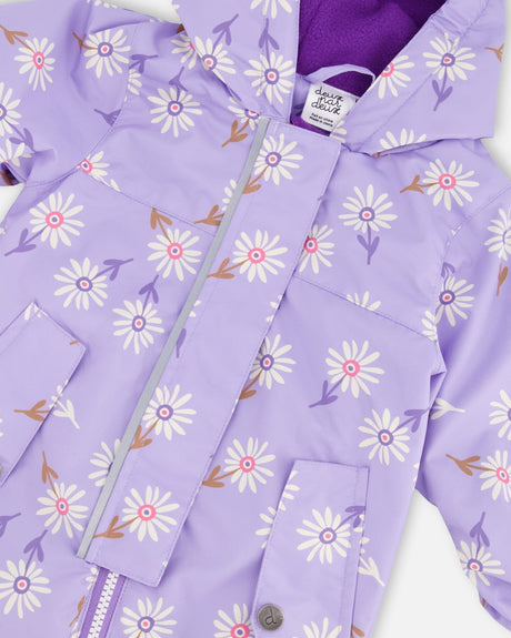 Baby Mid-Season One-Piece Outerwear With Hat Purple Daisy Print-4
