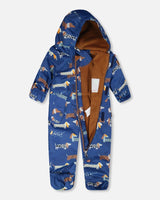 Baby Mid-Season One-Piece Outerwear With Hat Blue Dog Print-3