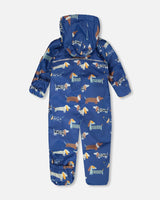 Baby Mid-Season One-Piece Outerwear With Hat Blue Dog Print-4