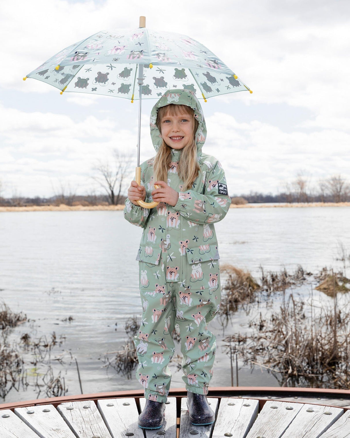 Rain One-Piece In Polyurethane Green Frog Print-2