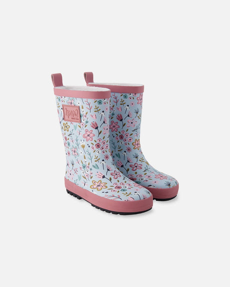 Rain Boots In Natural Rubber Blue Mini Flower Print-0