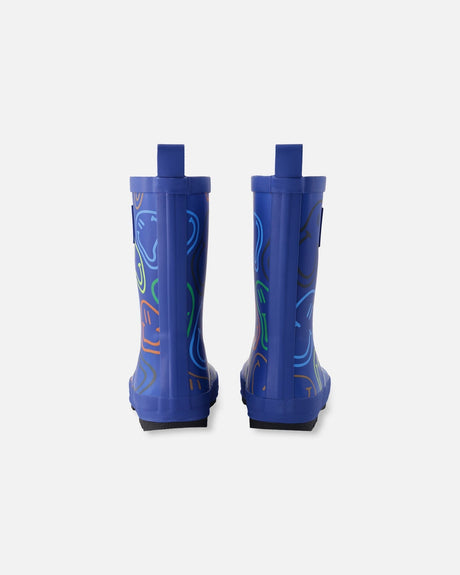 Rain Boots In Natural Rubber Blue Smiley Print-3