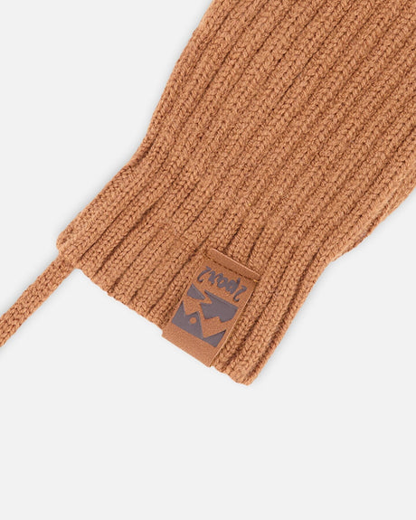 Baby Knit Mittens With Cord Brown-2