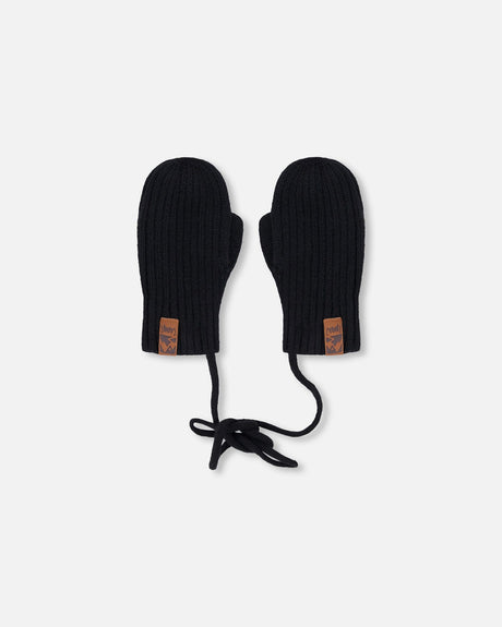 Baby Knit Mittens With Cord Black-0