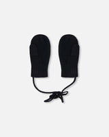 Baby Knit Mittens With Cord Black-2