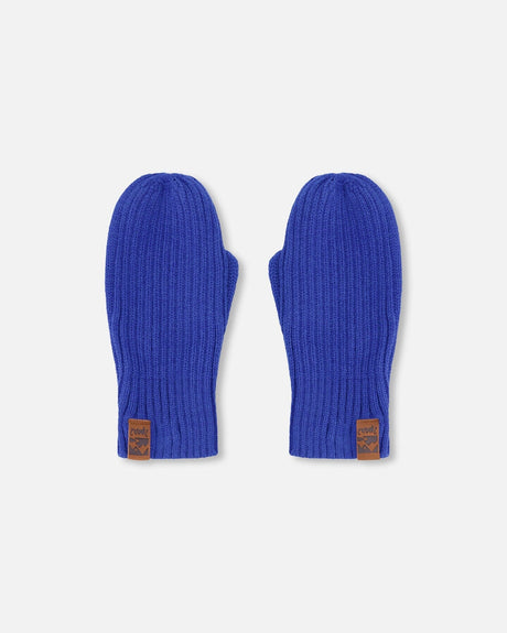 Ribbed Knit Mittens Royal Blue-0