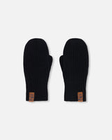 Ribbed Knit Mittens Black-1