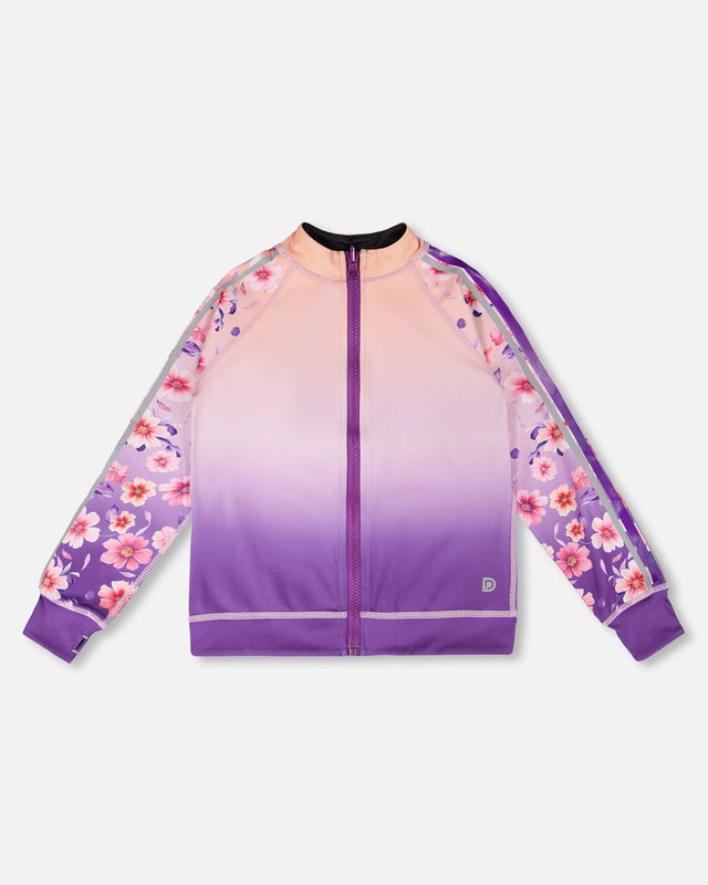 Full Zip Reversible Athletic Cardigan In Recycled Polyester Pink To Mauve Gradient-0