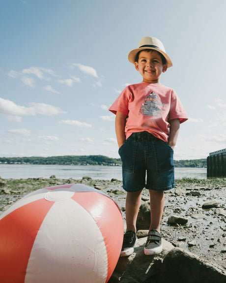 French Terry Navy Blue Denim Shorts-1