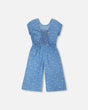 Chambray Jumpsuit Blue Flower Print-0