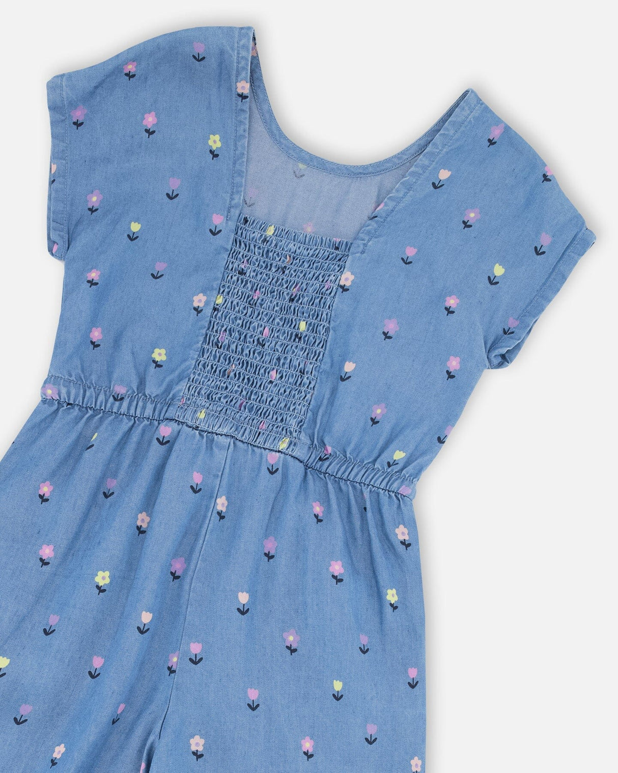 Chambray Jumpsuit Blue Flower Print-3