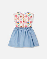 Bi-Material Dress White Candy Print-2