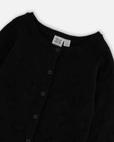 Pointelle Knit Cardigan Black-3