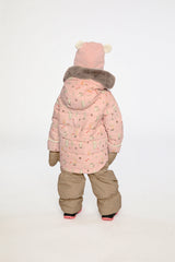 Alternate winter lookbook view of the Deux par Deux baby two-piece snowsuit in Pink Animal Print