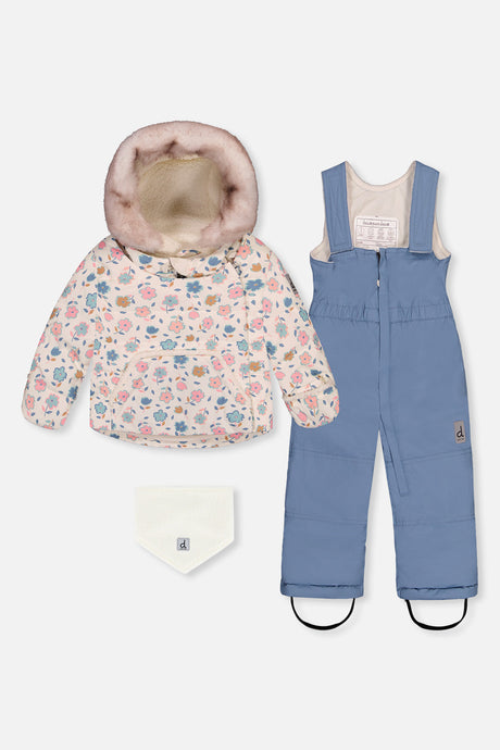 Deux par Deux baby two-piece snowsuit in White with Floral Print — main product view