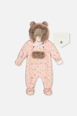 Deux par Deux baby car-seat one-piece snowsuit in Pink Animal Print — main product view