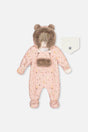 Deux par Deux baby car-seat one-piece snowsuit in Pink Animal Print — main product view