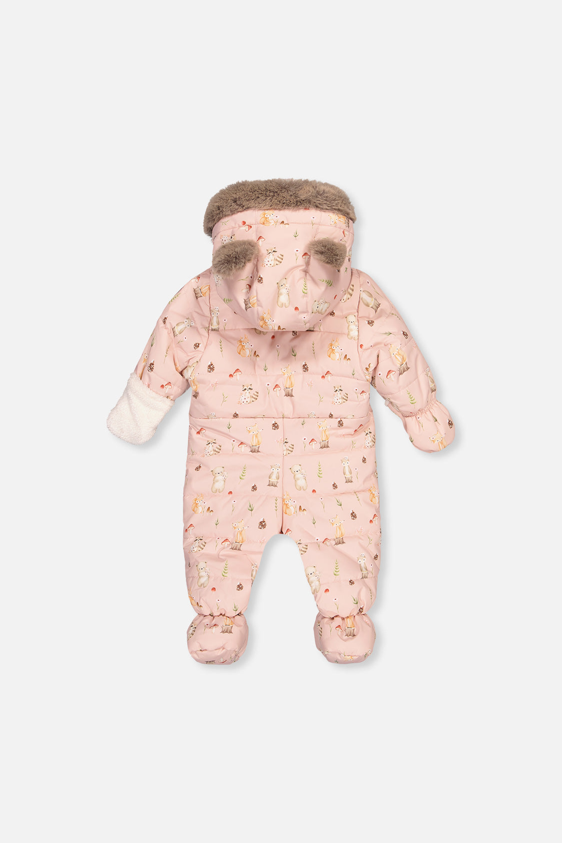 Deux par Deux baby car-seat one-piece snowsuit in Pink Animal Print — alternate product view