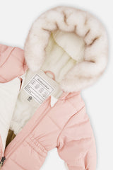 Deux par Deux baby car-seat one-piece snowsuit in Pale Dusty Pink — alternate winter feature detail