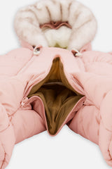 Deux par Deux baby car-seat one-piece snowsuit in Pale Dusty Pink — close-up product detail