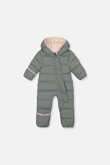 Deux par Deux Baby Cloud Sage Green car seat snowsuit -20°C 5K front view 3M-24M