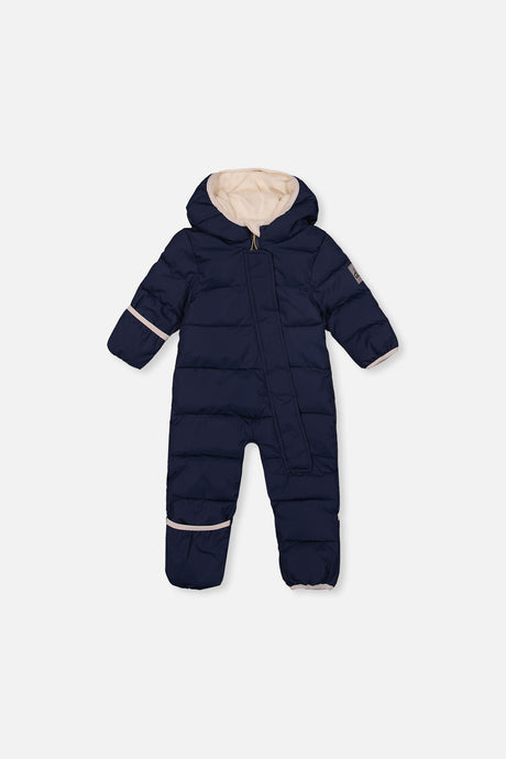 Deux par Deux Baby Cloud Dark Blue car seat snowsuit -20°C 5K front view 3M-24M