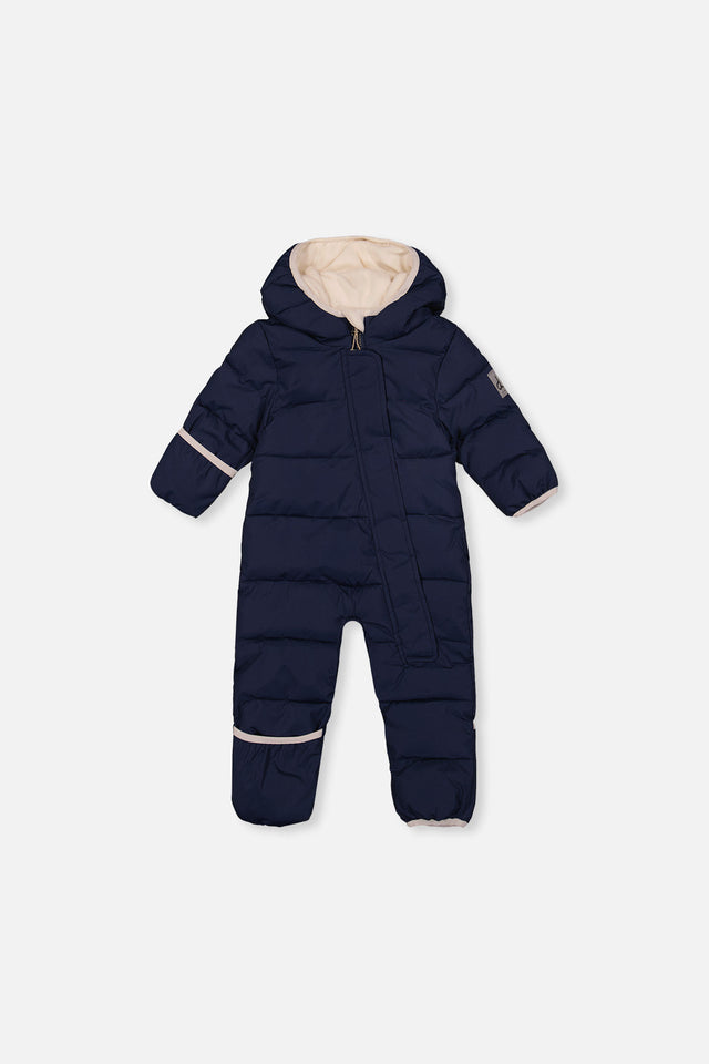 Deux par Deux Baby Cloud Dark Blue car seat snowsuit -20°C 5K front view 3M-24M