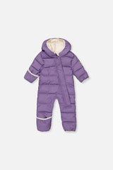 Deux par Deux Baby Cloud violet car seat snowsuit front view