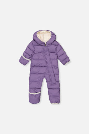 Deux par Deux Baby Cloud violet car seat snowsuit front view