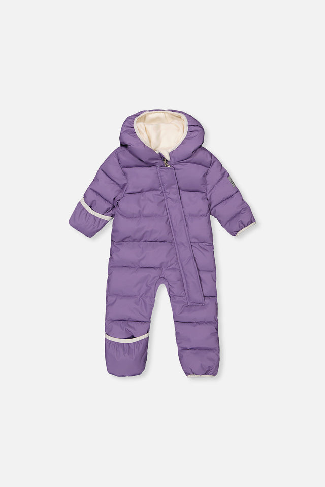 Deux par Deux Baby Cloud violet car seat snowsuit front view