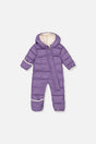 Deux par Deux Baby Cloud violet car seat snowsuit front view