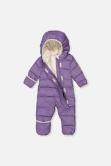 Deux par Deux Baby Cloud violet snowsuit hood and quilted detail