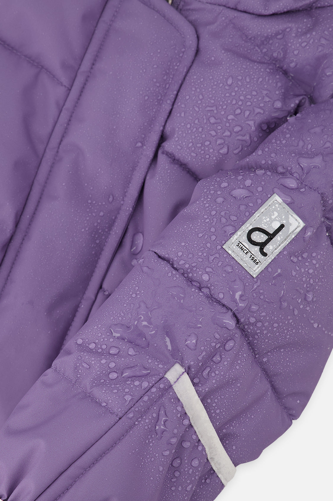 Baby Cloud violet snowsuit fold-over cuff and ankle detail
