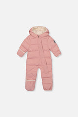 Deux par Deux Baby Cloud Pale Dusty Pink car seat snowsuit -20°C 5K front view 3M-24M
