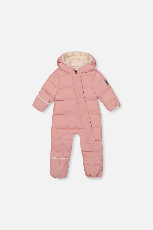 Deux par Deux Baby Cloud Pale Dusty Pink car seat snowsuit -20°C 5K front view 3M-24M