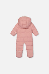 Deux par Deux Pale Dusty Pink Baby Cloud snowsuit with fold-over mittens and footies