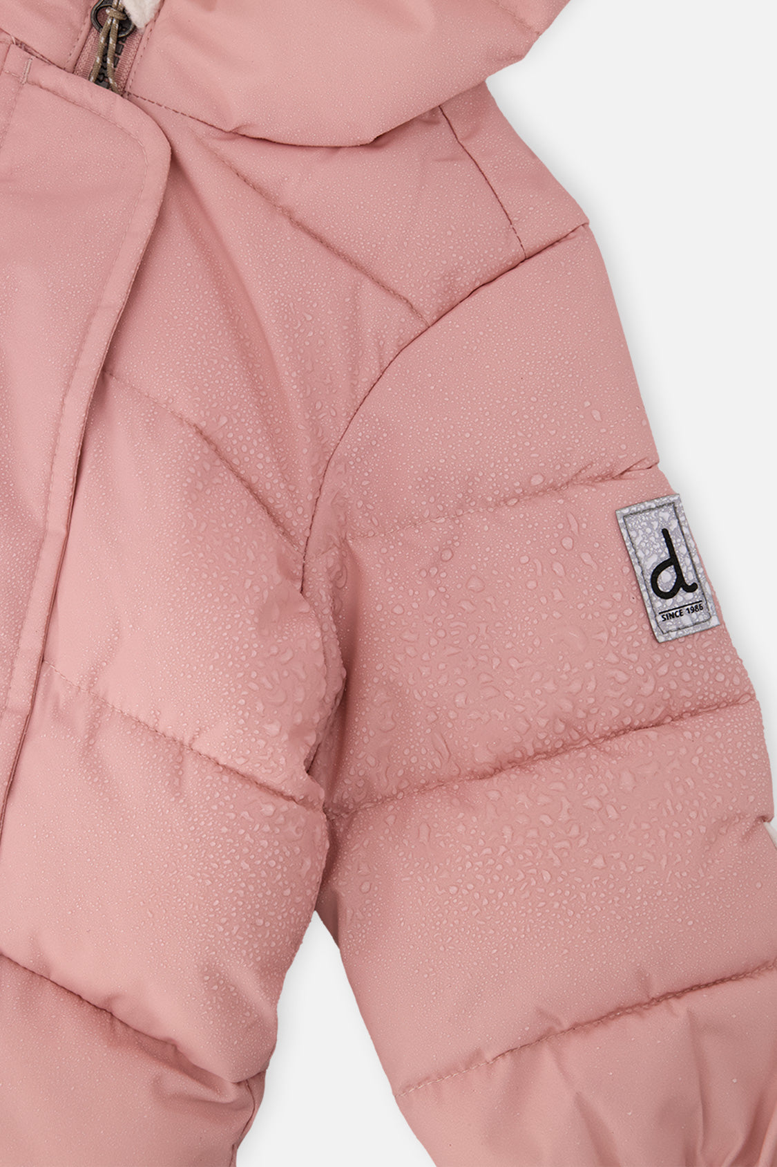 Deux par Deux Baby Cloud one-piece car-seat snowsuit in pale dusty pink, another studio view