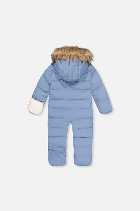 Deux par Deux Baby Boy SNUG Blue Grey car seat snowsuit alternate winter view