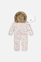 Deux par Deux Baby Snug white floral car seat snowsuit -20°C 5K for 3M-2T