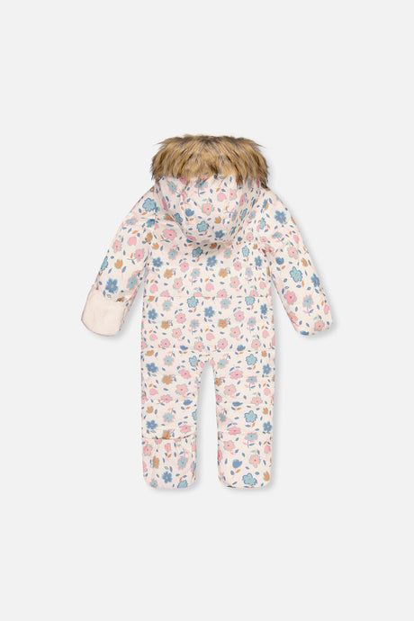 Deux par Deux Baby Snug white floral one-piece snowsuit alternate product view