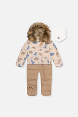 Deux par Deux Baby Snug Blue Dinosaur car seat snowsuit -20°C 5K for 3M-2T