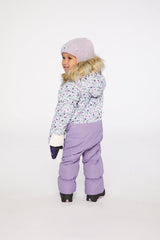 Deux par Deux Baby Snug purple floral fold-over cuffs and faux-fur hood detail