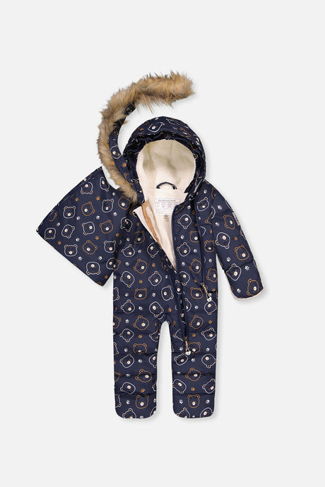 Deux par Deux blue teddy bear Baby Snug front opening panel detail