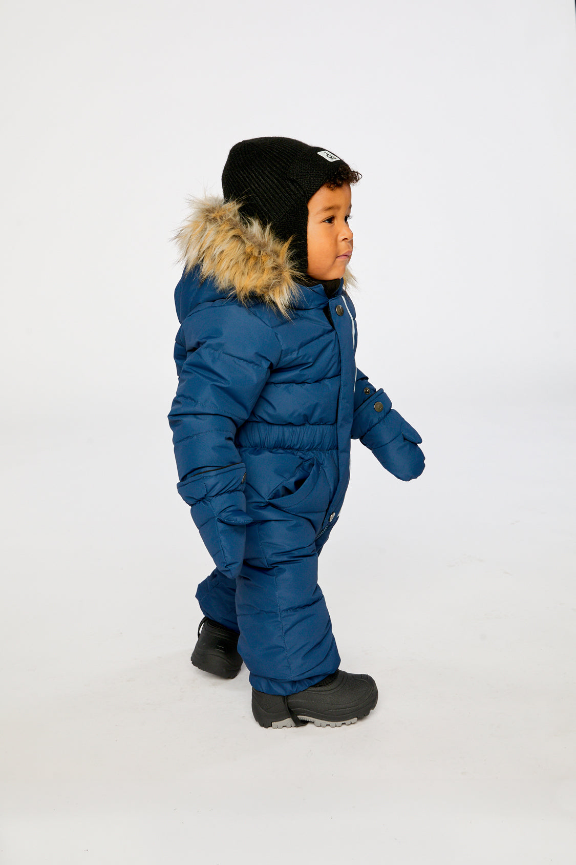 Deux par Deux Baby Original dark blue winter snowsuit with fleece-lined hood and body