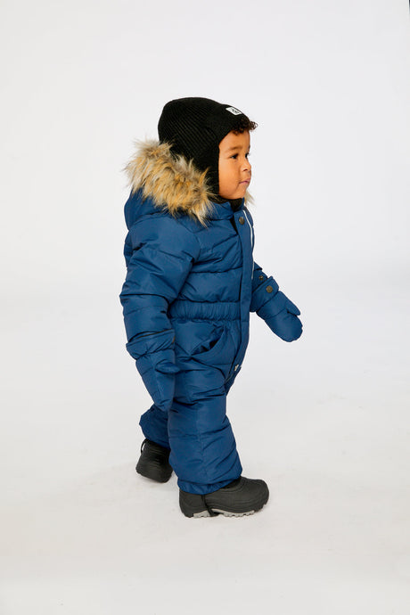 Deux par Deux Baby Original dark blue winter snowsuit with fleece-lined hood and body