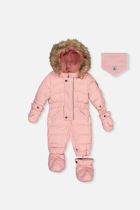 Deux par Deux baby girl ORIGINAL Pale Dusty Pink puffy snowsuit -30°C 5K sizes 6M-2T